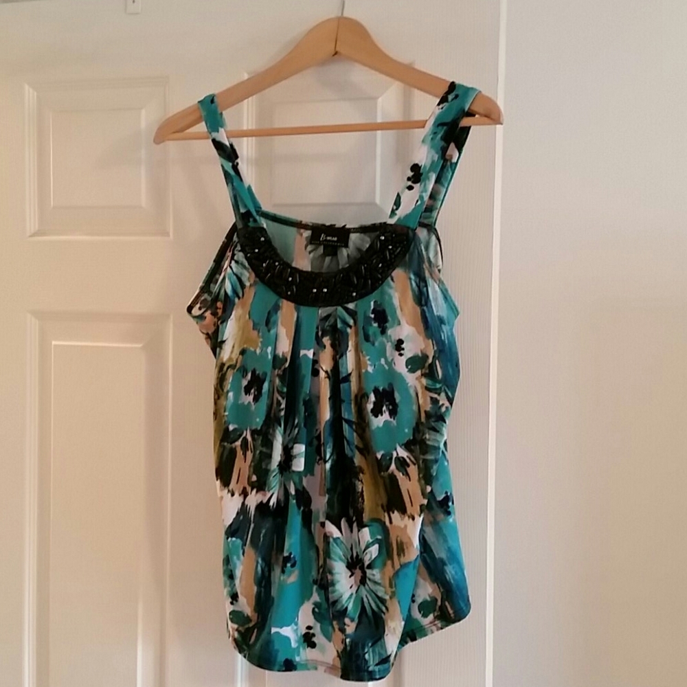 Junior's beaded pleated front tank